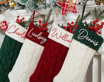 Embroidered Knit Christmas Stocking: Personalized Holiday Decor, Custom Family Christmas Gifts