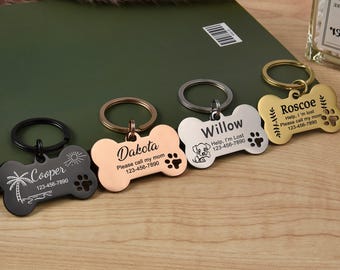 Custom Bone Dog ID Tag: Engraved Stainless Steel Pet Tag