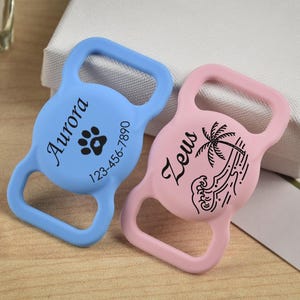 Engraved Silicone Air Tag Holder, Pet AirTag Collar Holder, Slide on Dog Name Tags, Custom Slient Air Tag Case, Air Tag Case for Dog Collar