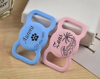 Engraved Silicone AirTag Pet Collar Holder: Custom Slide-On Dog Name Tag