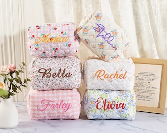 Custom Embroidered Makeup Bag, Personalized Floral Cosmetic Bag,  Women's Toiletry Bag, Bridesmaid Gifts
