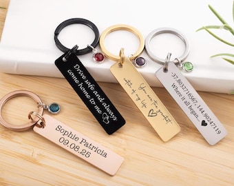 Custom Laser Engraved Stainless Steel Keychain, Personalized Gift