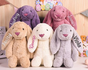 Custom Embroidered Bunny, Personalized Plush Rabbit, Easter Gift