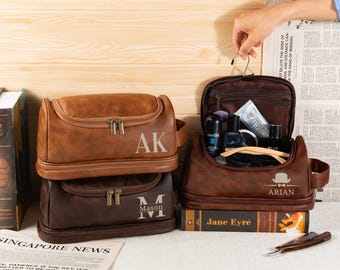 Custom Leather Toiletry Bag, Personalized hanging wash bag, Best Man Gift, Groomsmen Gift, Anniversary Gift