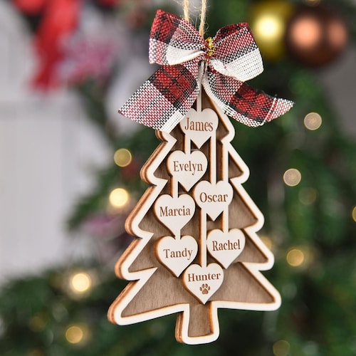 2026 Family Christmas Tree Ornament, Custom Wooden Family Christmas Ornament, Engraved Christmas Gift, Personalized Holiday Ornament