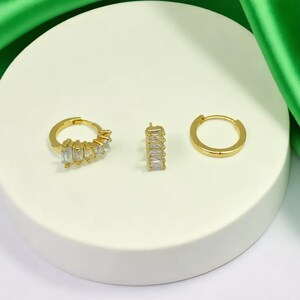 Dainty Gold Earrings Set 3pcs , Everyday Gold Hoops, Sparkling Crystal Studs, Chic Jewellery, Fashion Design .