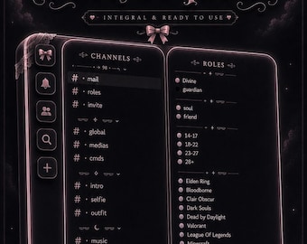 Dark Coquette Discord Server Template  | (Emojis - Channels - Roles) | Goth Gothic Vampire Aesthetic Halloween Dark Minimalist Romantic Lace
