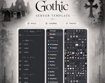 Goth Gothic template server Discord | (Emojis - Channels - Roles)  | emo, minimalist, dark, black, occult, vampire, Halloween