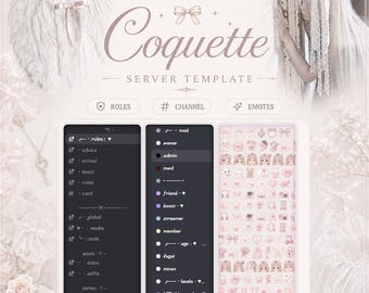 White Soft Coquette Discord Server Template | (Emojis - Channels - Roles) | Sweet, cute, kawaii, minimalist