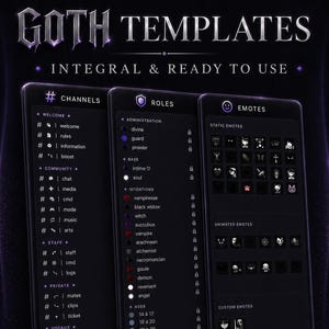 Dark Goth template server Discord | (Emojis - Channels - Roles) + Configuration | emo, minimalist, dark, black, occult, vampire, Halloween