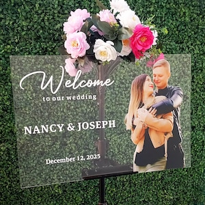 Personalized Acrylic Wedding Welcome Sign, Custom Clear Sign with Names & Date
