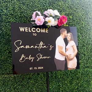 Gepersonaliseerde acryl babyshower welkomstbord: gouden letters, foto-optie