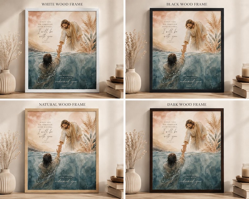 Jesus Reaching Into Water Wall Art Christian Boho Watercolor Print Faith Based Savior Poster 11x14 image 2