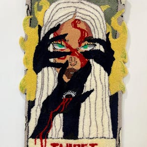 Alfombra con mechones de tarot, alfombra de mujer, alfombra espeluznante hecha a mano, alfombra mística, alfombra de pared, alfombra de pared personalizada, alfombra gótica