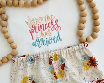 The Princess has Arrived Onesie® / Newborn Coming Home Outfit / Baby Embroidered Onesie® / Kids Embroidered Outfit / Baby Girl Shower Gift