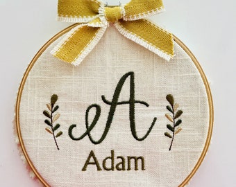 Personalized Child Room Decoration, Baby Nursery Art, Embroidery Nursery Art, Baby Shower Gift, Monogram Wall Art, Nursery Child Decor