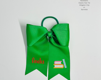 Back to School Embroidered Hair Bows with Designs Name or Initials