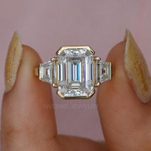 3.30 Ctw IGI Certified Diamond, Emerald Cut Diamond Wedding Ring, Bezel Set Engagement Ring, Triple Stone Ring, Wedding Anniversary Gift