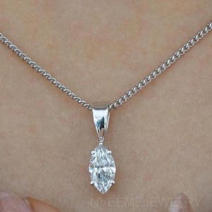Marquise Cut Diamond Pendant Necklace, 14K Solid Gold Solitaire Necklace, Lab Grown Diamond Necklace For Women, Dainty Necklace For Love