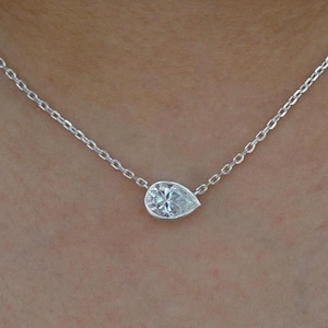 1.75 Ct Pear Cut Lab Grown Diamond Necklace, Solitaire Diamond Pendant Necklace, 16 Inch Chain Diamond Pendant Necklace, Gift For Women