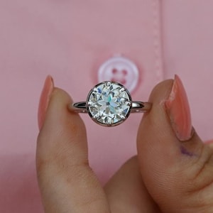 2.50 CT Old European Cut Diamond Ring, Round OEC Lab Grown Diamond Ring, Button Back Ring, Solitaire Diamond Engagement Ring, Gift For Women