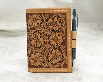 Hand Tooled, "Floral & Vine" Journal/Bible Cover. #31, Made in Texas, USA