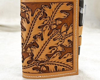 Hand Tooled, "Oak & Acorn" Journal/Bible Cover. #30, Made in Texas, USA