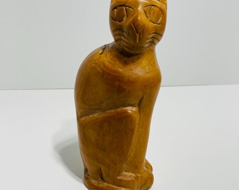 Vintage Hand Carved Wooden Primitive Folk Art Cat Figurine 9” Jamaica 2005