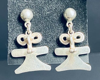 Vintage Stirling Silver Cauca Bird Mayan Aztec Pre Columbian Primitive Dangling Earrings 1970’s