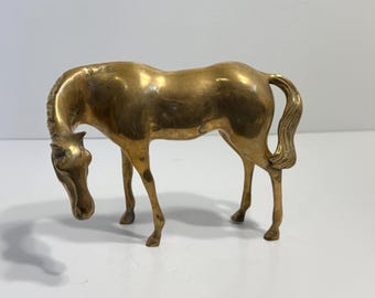 Vintage Solid Brass Horse Statue Serene Grazing Pose