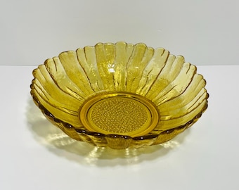 Vintage Indiana Glass Honey Amber Textured Sunflower Centrepiece Bowl 10.5”