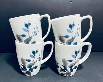 Corelle Coordinates Kyoto Nights Porcelain Coffee/Tea Mugs Set Of 4 Gray Navy Leaves