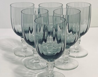 Denby SUMMER SMOKE Ribbed Wine Water Goblets Glasses Grey/Blue Set Of 6 Poland
