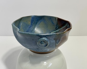 Studio Art Pottery Artisan Blue And Brown Drip Glaze Abstract Bowl 6” Signed