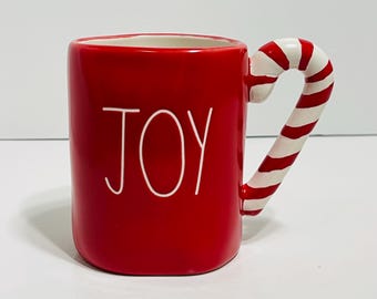 Rae Dunn "JOY" Red Coffee/Tea Mug Cup 16 Oz Candy Cane Holiday Christmas