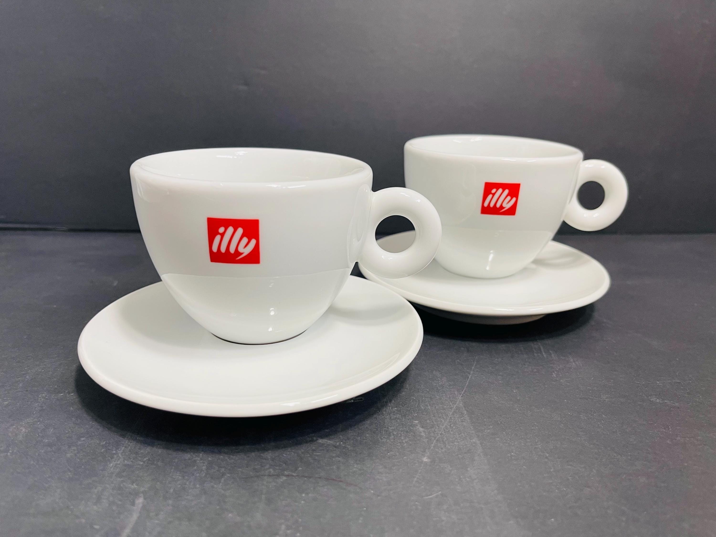 Vintage ILLY Logo 6 Ounce Cappuccino Double Espresso Cup and Saucer Set Of 2 IPA Italy