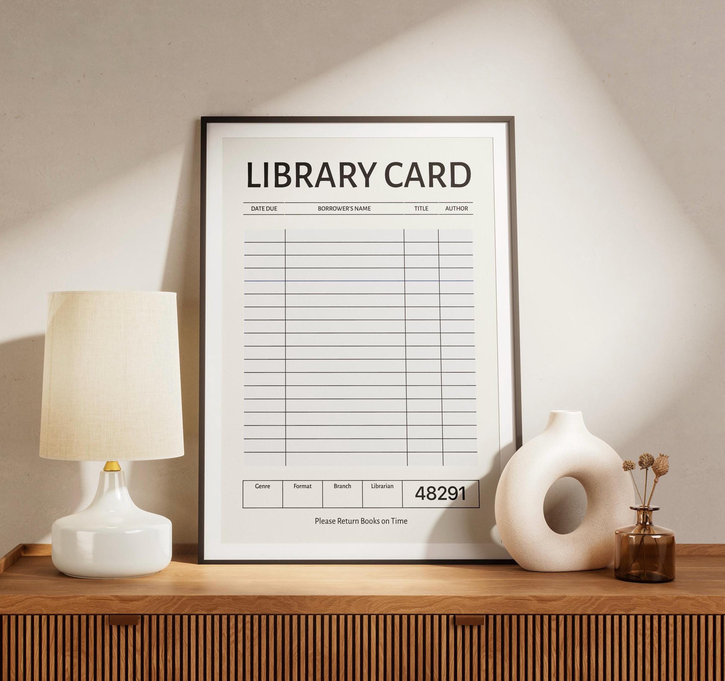 Custom Library Card Poster – Personalized Reading Log Wall Art, Minimal ...