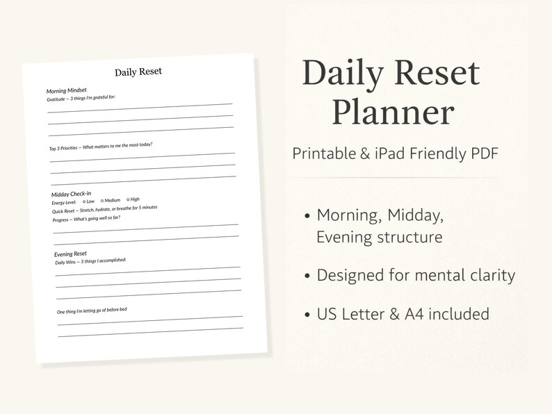 Daily Reset Printable Planner | Self Care Worksheet | Morning Night ...