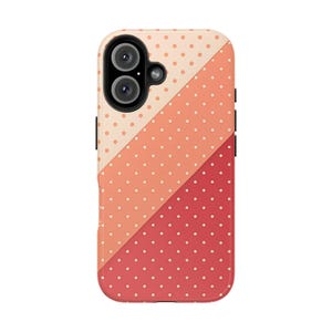 Retro Polka Dot iPhone Case: Peach & Red Diagonal Design