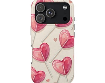Pink Heart Lollipop Phone Case | Hand-Painted Candy Design, Romantic Energy