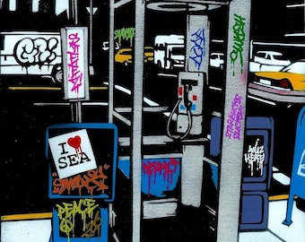 8.5x11 Graffiti Phone Booth Stencil Art Print