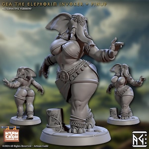 Gea, Elephorim Invoker – Elephant Sorceress Miniature | Standard & Pinup Versions | 32mm Resin Model | Resin Printed Proxy | Artisan Guild