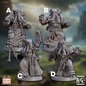 Ivory Priests – Elephant Mystic Priest/Warlock | 50mm Resin Miniatures | Set of 8 | Fantasy RPG & Wargame Proxy | Unarmed Divine Casters