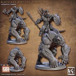 Ork Cavalry B| Ork on Apefiend Cultist for Grim dark, high fantasy, D20 + more TTRPG | 32mm| Unpainted | Artisan Guild
