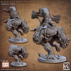 Ork Cavalry | War Ork on Apefiend Cultist for Grim dark, high fantasy, D20 + more TTRPG | 32mm| Unpainted | Artisan Guild