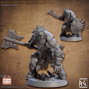 Guerrero Orco A / Orco Waaagh Fighter para Grim dark, alta fantasía, D20 + más+ más Tableros / 32 mm / Sin pintar / Gremio de artesanos