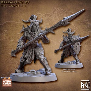 Mezzalfiend F | Daemon Infernal Warrior for Grim dark, high fantasy, D20 + more TTRPG | 32mm| Unpainted | Artisan Guild