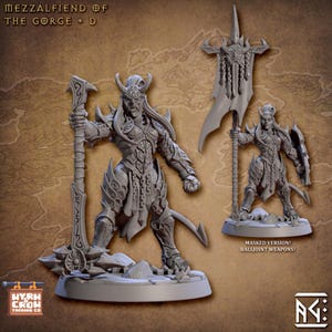 Mezzalfiend D | Daemon Infernal Warrior for Grim dark, high fantasy, D20 + more TTRPG | 32mm| Unpainted | Artisan Guild