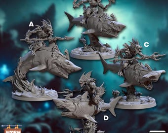 Deepkin Mounted Shark Miniatures - Artisan Guild | Idoneth Allopex