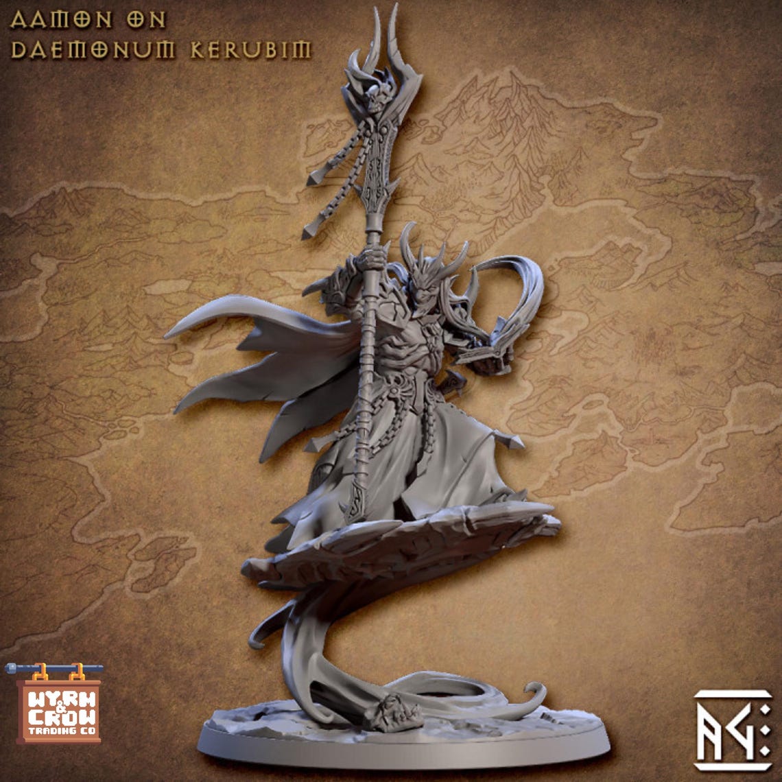 Aamon, Demon Mage — Demonic Wizard and Mount Resin Miniature, Artisan ...